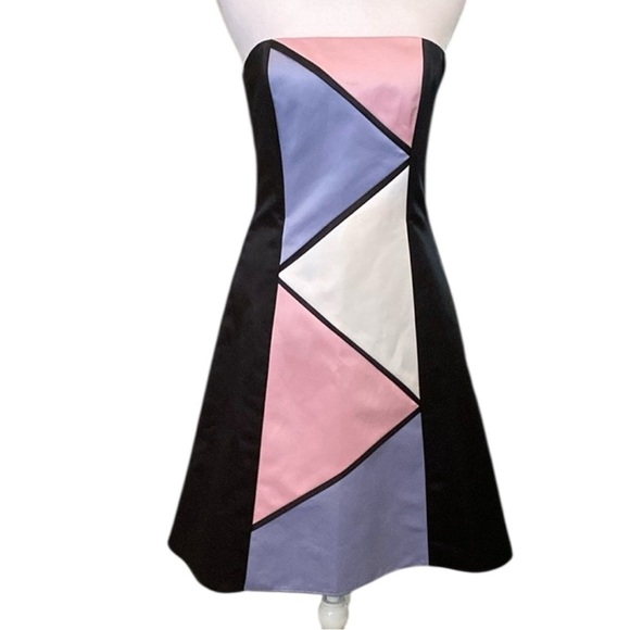 Jessica McClintock Black and Pink Asymmetrical Strapless Juniors Dress 5 / 6 - Picture 1 of 10